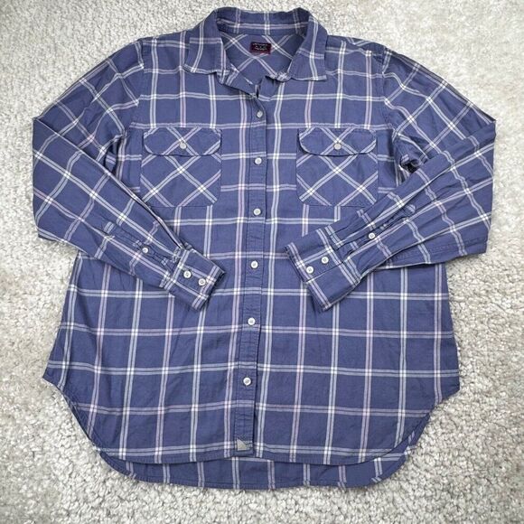 UnTuckit Lucia Blue Plaid Button Up Long Sleeve Shirt Boyfriend Fit - Picture 1 of 6